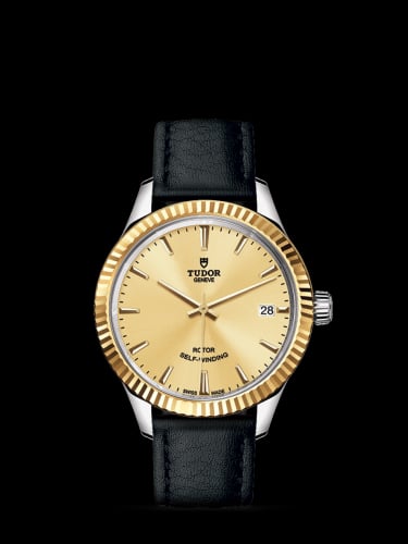 Tudor Style 34 Stainless Steel / Yellow Gold / Fluted / Champagne / Strap