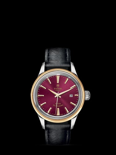Tudor Style 28 Stainless Steel / Yellow Gold / Burgundy / Strap