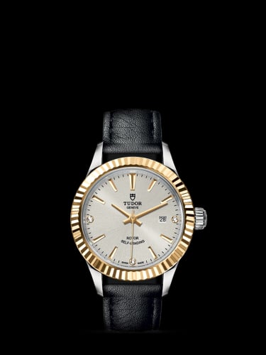Tudor Style 28 Stainless Steel / Yellow Gold / Fluted / Silver-Diamond / Strap