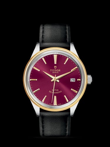 Tudor Style 38 Stainless Steel / Yellow Gold / Burgundy / Strap