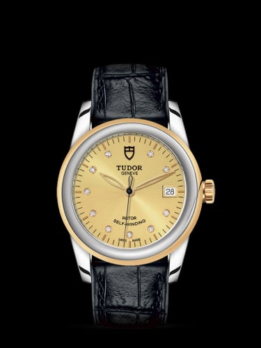 Tudor Glamour Date 36 Stainless Steel / Yellow Gold / Champagne-Diamond / Strap