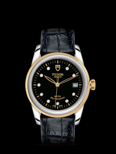 Tudor Glamour Date 36 Stainless Steel / Yellow Gold / Black-Diamond / Strap