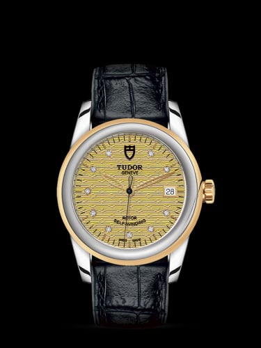 Tudor Glamour Date 36 Stainless Steel / Yellow Gold / Jacquard Champagne-Diamond / Strap