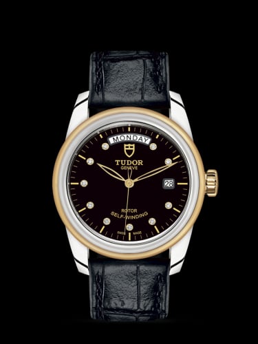 Tudor Glamour Day + Date Stainless Steel / Yellow Gold / Black-Diamond / Strap