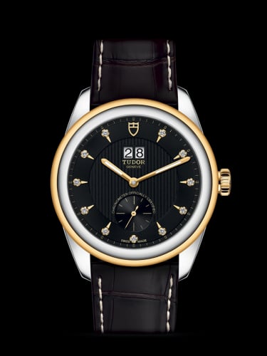 Tudor Glamour Double Date Stainless Steel / Yellow Gold / Black-Diamond / Strap