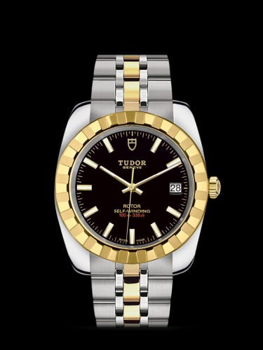 Tudor Classic 38 Stainless Steel / Yellow Gold / Fluted / Black / Bracelet
