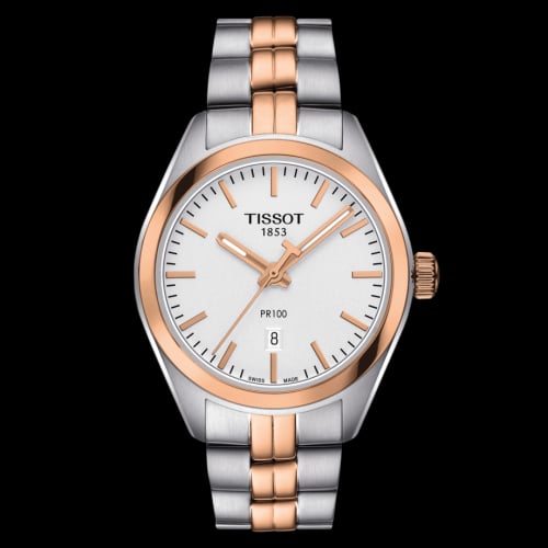 Tissot PR 100 Quartz 33 Stainless Steel / Rose Gold PVD / Silver / Bracelet