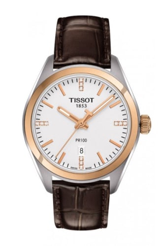 Tissot PR 100 Quartz 33 Stainless Steel / Rose Gold PVD / Silver / Strap