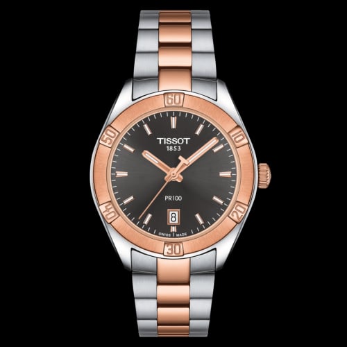 Tissot PR 100 Sport Chic 36 Stainless Steel / Rose Gold PVD / Grey / Bracelet