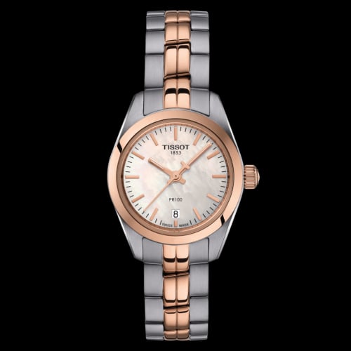 Tissot PR 100 Quartz 25 Stainless Steel / Rose Gold PVD / MOP / Bracelet