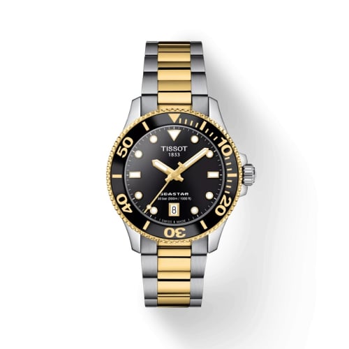 Tissot Seastar 1000 36 Quartz Stainless Steel - Yellow Gold / Black / Bracelet