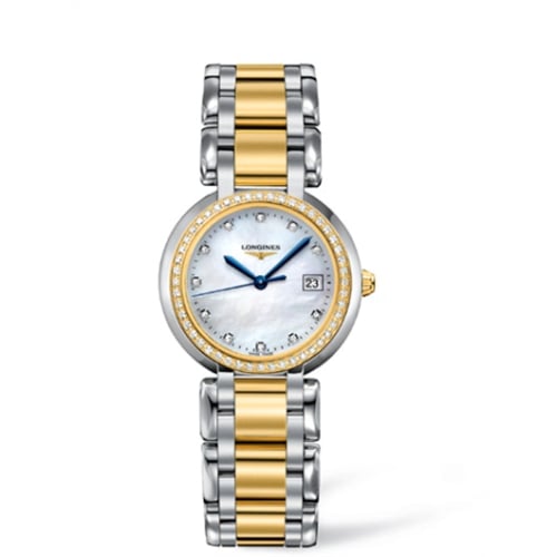 Longines PrimaLuna Quartz 30 Stainless Steel / Yellow Gold / Diamond / MOP / Bracelet