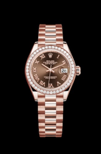 Rolex Lady-Datejust 28 Everose Diamond / President / Chocolate Roman