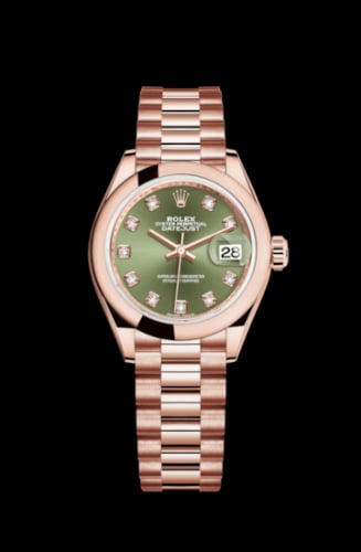 Rolex Lady-Datejust 28 Everose Domed / President / Olive Green Diamond