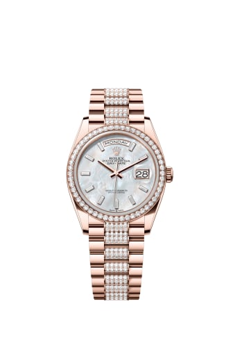Rolex Day-Date 36 Everose Gold / Diamond / MOP - Baguette / President - Diamond