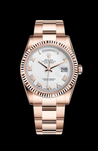Rolex Day-Date 36 Everose Fluted / Oyster / White Roman