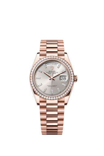 Rolex Day-Date 36 Everose Gold - Diamond / Silver - Baguette / President