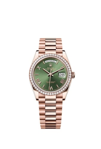 Rolex Day-Date 36 Everose Gold - Diamond / Green - Roman / President