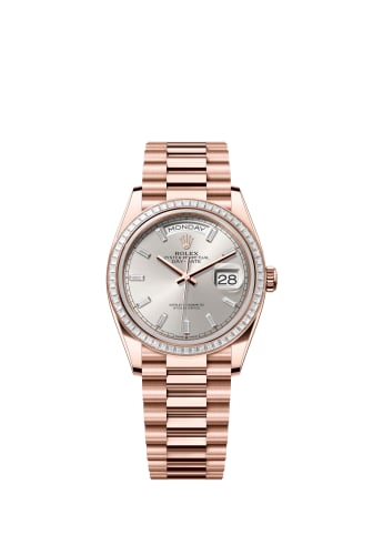 Rolex Day-Date 36 Everose Gold - Baguette / Silver - Baguette / President