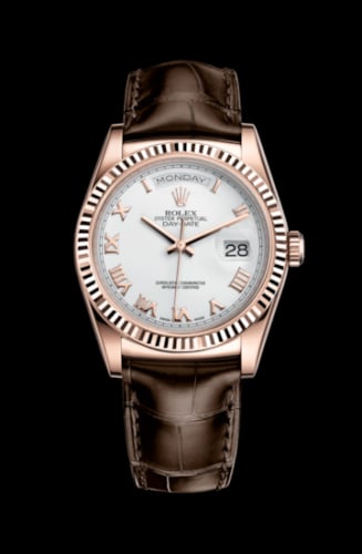 Rolex Day-Date 36 Everose / Strap / White Roman