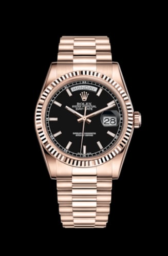Rolex Day-Date 36 Everose Fluted / President / Black