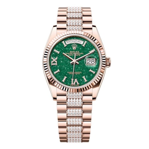 Rolex Day-Date 36 Everose Gold - Fluted / Green Aventurine / President - Diamond