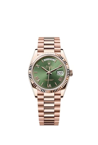 Rolex Day-Date 36 Everose Gold - Fluted / Green - Roman / President