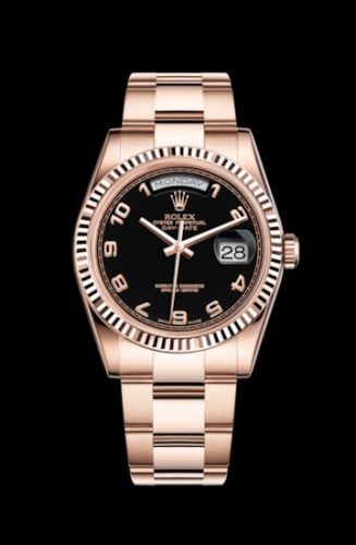 Rolex Day-Date 36 Everose Fluted / Oyster / Black Arabic