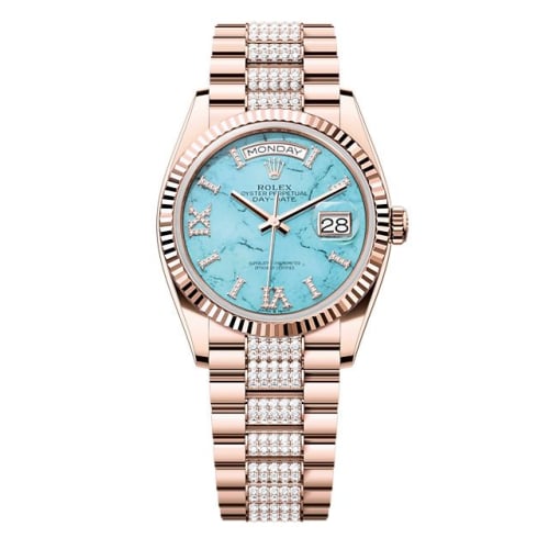 Rolex Day-Date 36 Everose Gold - Fluted / Turquoise / President - Diamond