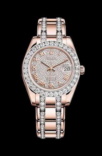 Rolex Datejust Pearlmaster 34 Everose Diamond Paved Roman