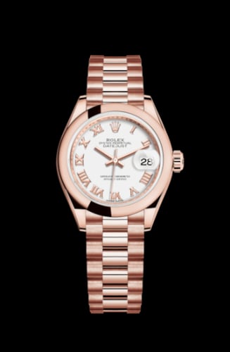 Rolex Lady-Datejust 28 Everose Domed / President / White Roman
