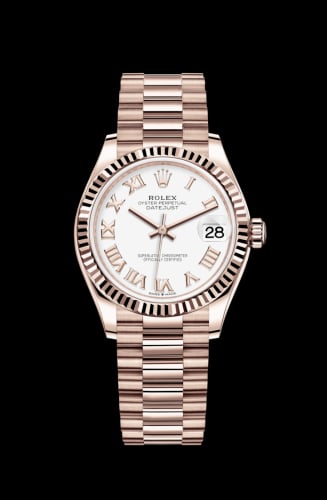 Rolex Datejust 31 Rose Gold / Fluted / White - Roman / President