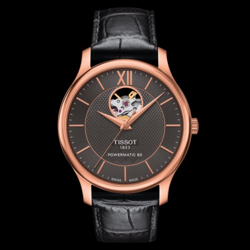 Tissot Tradition Powermatic 80 Open Heart 40 Rose Gold / Grey / Strap
