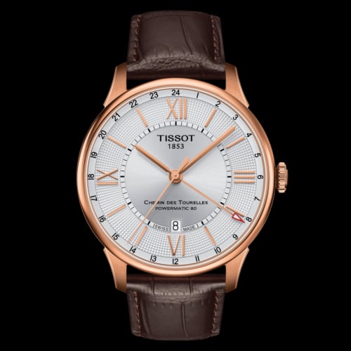 Tissot Chemin Des Tourelles Powermatic 80 GMT 42 Rose Gold PVD / Silver / Strap