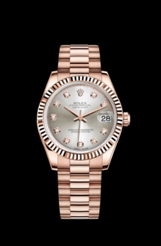Rolex Datejust 31 Everose Fluted / President / Silver Diamond