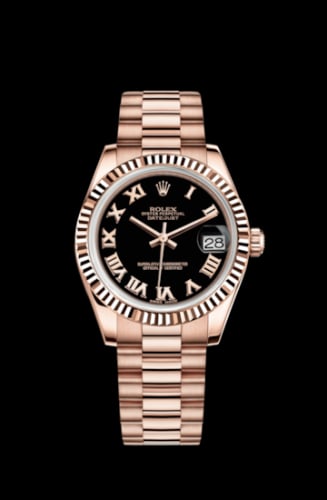 Rolex Datejust 31 Everose Fluted / President / Black Roman