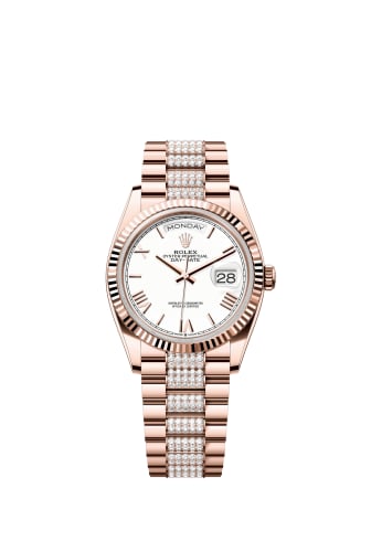 Rolex Day-Date 36 Everose Gold - Fluted / White - Roman / President - Diamond