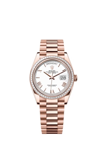 Rolex Day-Date 36 Everose Gold - Baguette / White - Roman / President
