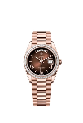 Rolex Day-Date 36 Everose Gold - Baguette / Brown Ombré - Roman / President