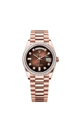 Rolex Day-Date 36 Everose Gold - Baguette / Brown Ombré - Diamond / President