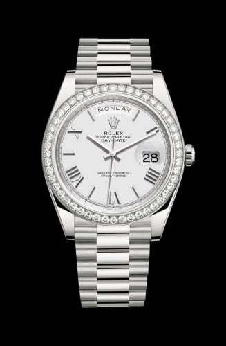 Rolex Day-Date 40 White Gold - Diamond / White - Roman