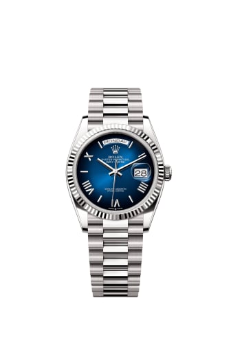 Rolex Day-Date 36 White Gold - Fluted / Blue Ombré - Roman / President