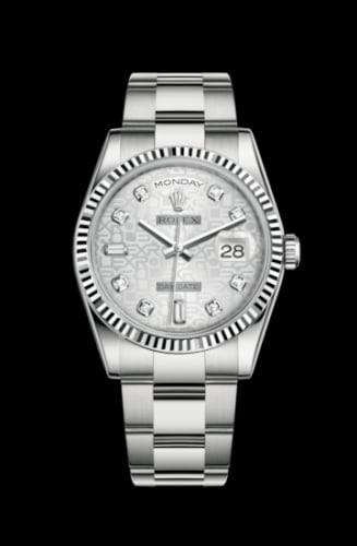 Rolex Day-Date 36 White Gold Fluted / Oyster / Silver Computer