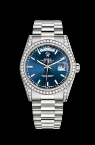 Rolex Day-Date 36 White Gold Diamonds / President / Blue