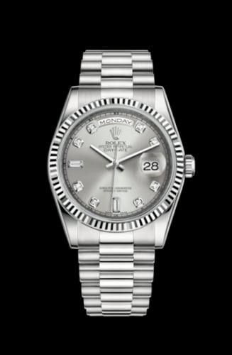Rolex Day-Date 36 White Gold Fluted / President / Silver Diamond