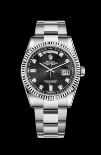Rolex Day-Date 36 White Gold Fluted / Oyster / Black Diamonds
