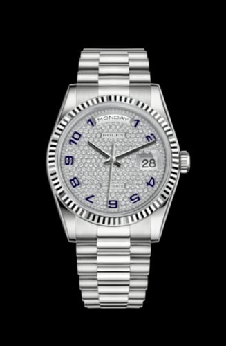 Rolex Day-Date 36 White Gold Fluted / President / Paved