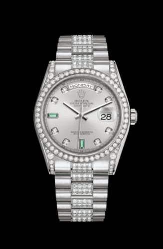 Rolex Day-Date 36 White Gold Diamonds / President Diamond / Rhodium Diamond Emerald