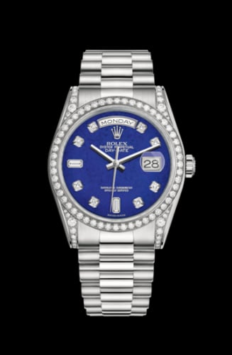 Rolex Day-Date 36 White Gold Diamonds / President / Lapis Diamonds