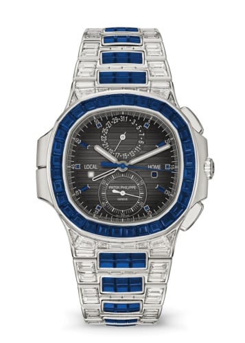 Patek Philippe Nautilus Travel Time White Gold - Sapphire / Grey